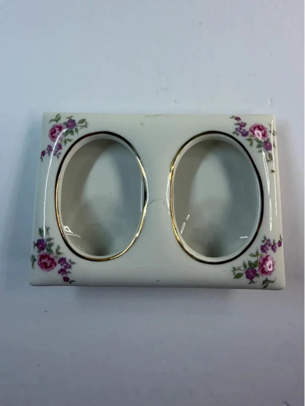 Vintage Porcelain Double Oval Picture Frame Floral Made in Japan